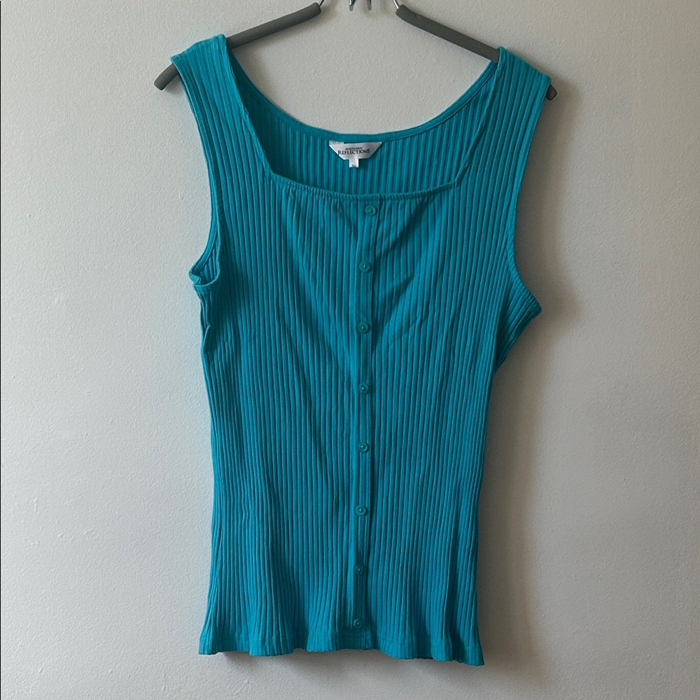 Sleeveless Ribbed Button-Front Tank Top - Teal